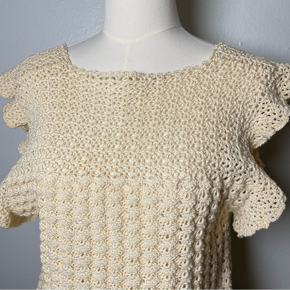 Handmade Cream Crochet Short-Sleeve Top